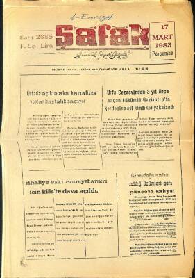 Şafak 17 Mart 1983 - Islahiye Eski Emniyet Amiri İçin Kiliste Dava Açıldı GZ122433 - 1