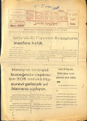 Şafak 18 Mart 1983 - Urfada Et Piyasası Kasapların İnsafına Kaldı GZ122434 - 1
