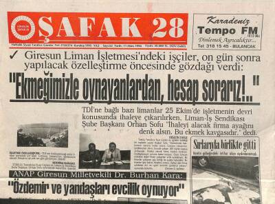Şafak 28 Gazetesi 11 Ekim 1996 - Espiye Belediye Başkanı İbrahim Önal Politikada Önemli Olan Onur GZ113362 - 1