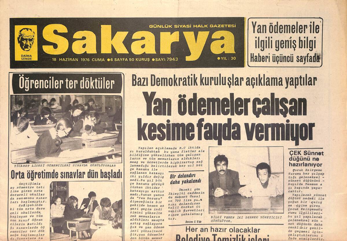 Sakarya Gazetesi 18 Haziran 1976 - Bazı Demokratik Kuruluşlar Açıklama Yaptılar GZ161134 - 1