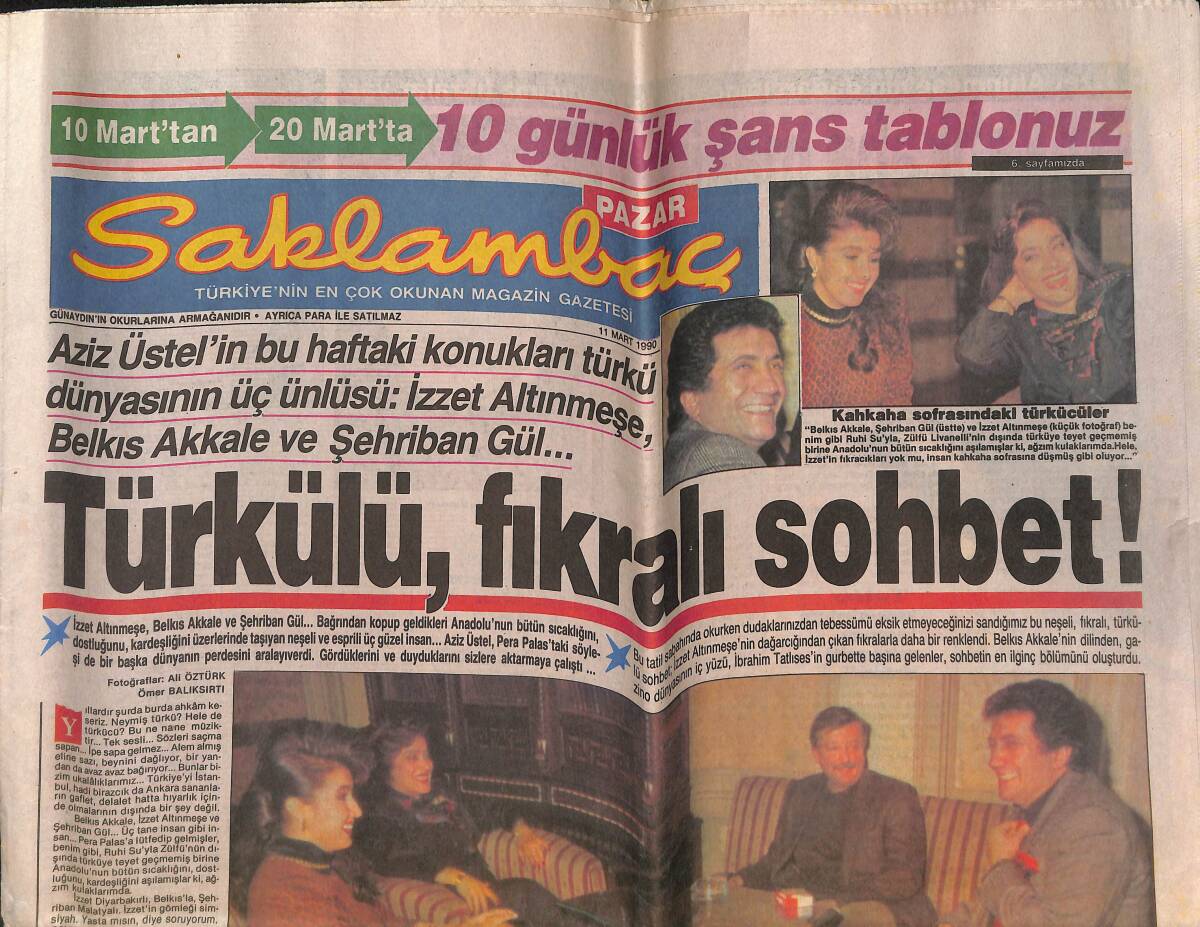 Saklambaç Gazetesi 11 Mart 1990 - Aziz Üstel'in Bu Haftaki Konukları - Huysuz Virjin Ve Füsun Önal'dan Maçka-Kasımpaşa GZ146731 - 1