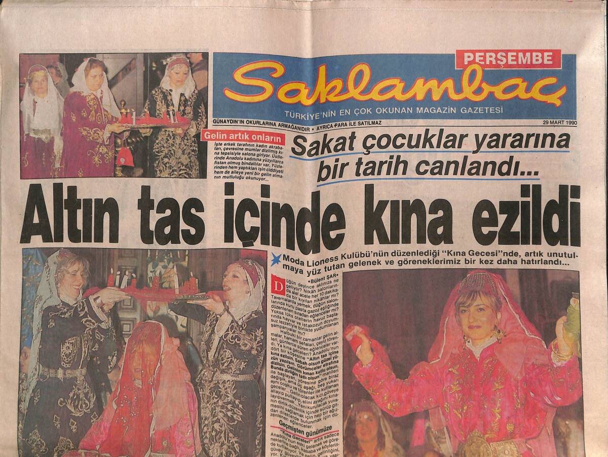 Saklambaç Gazetesi Perşembe 29 Mart 1990 - Eurovision Şarkımız Fransızlara Emanet - Altın Tas İçinde Kına Ezildi Moda Lioness Kulübü GZ137994 - 1