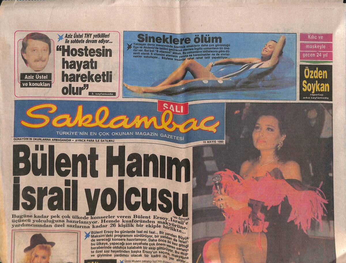 Saklambaç Gazetesi Salı 15 Mayıs 1990 - Bülent Hanım İsrail Yolcusu - Gözler Zekai Tunca'da - Brigitte Bardot'a Benzeyen Genç Alman Model GZ137995 - 1