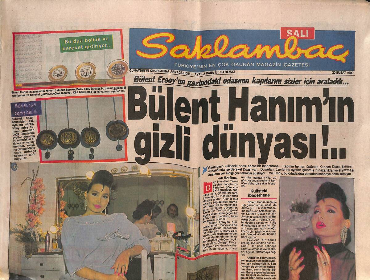 Saklambaç Gazetesi Salı 20 Şubat 1990 - Bülent Hanım'ın Gizli Dünyası! - Yumoş'un Sesi Kılıktan Kılığa - Müjde Ar Anlatıyor 
