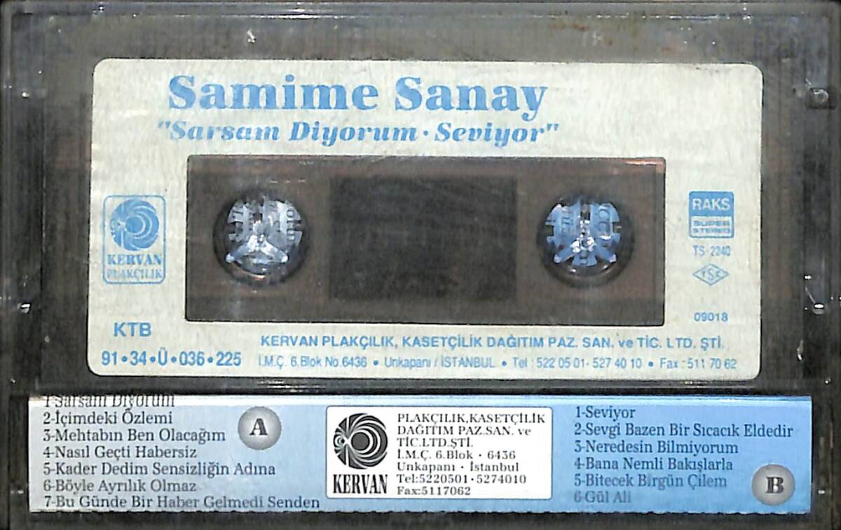 Samime Sanay – Sarsam Diyorum & Seviyor Kaset (İkinci El) *Kervan Plakçılık - Sarı Bandrol - Kağıt Baskı - 1991* KST29896 - 2