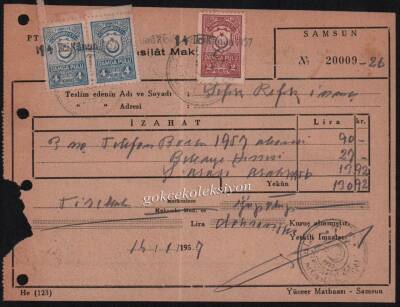 Samsun PTT 1957 Yılı Tahsilat Makbuzu EFM510 - 1