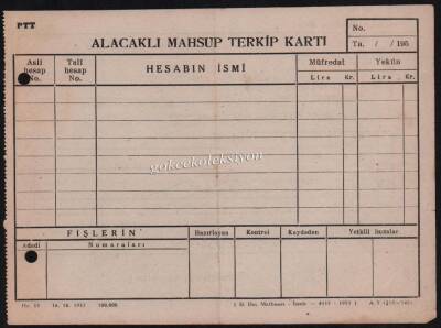 Samsun PTT 1957 Yılı Tahsilat Makbuzu EFM511 - 2