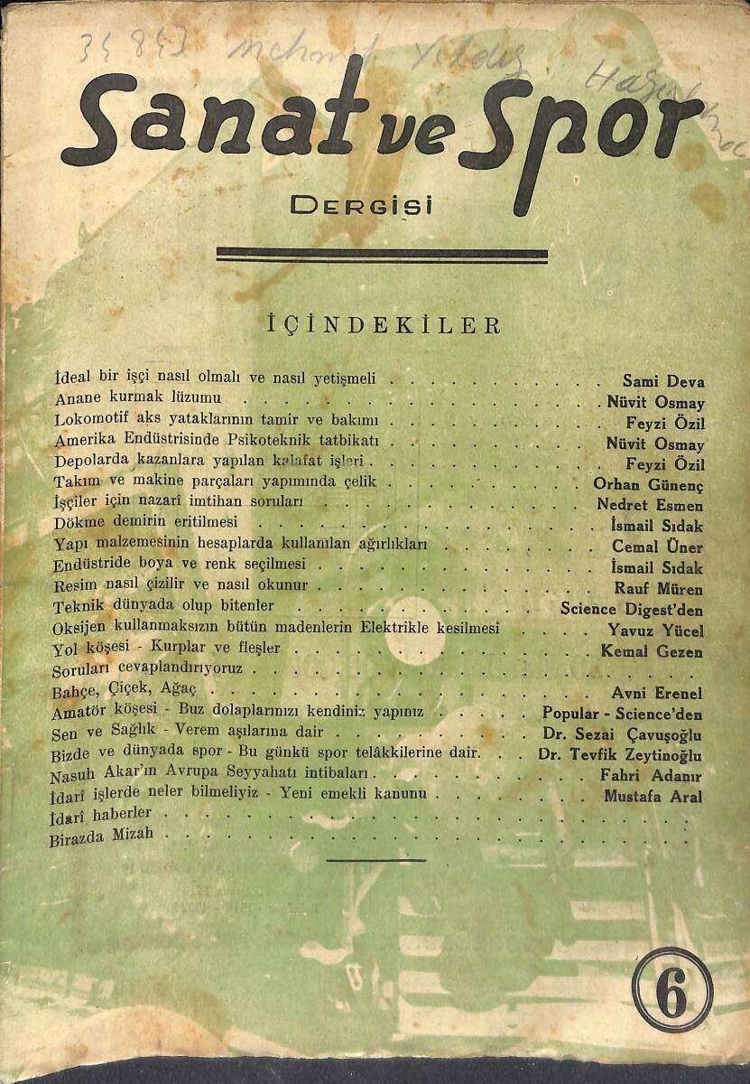 Sanat Ve Spor Dergisi Ekim 1949 Sayı: 6 NDR93035 - 1