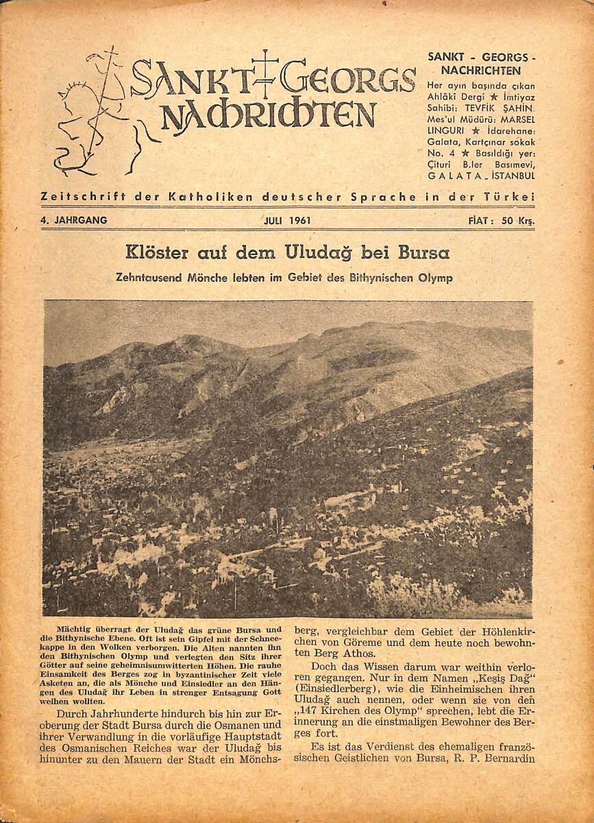 Sankt Georgs Nachrichten – Juli 1961 – Klöster auf dem Uludağ bei Bursa – Von der Not unserer Jugend NDR100695 - 1