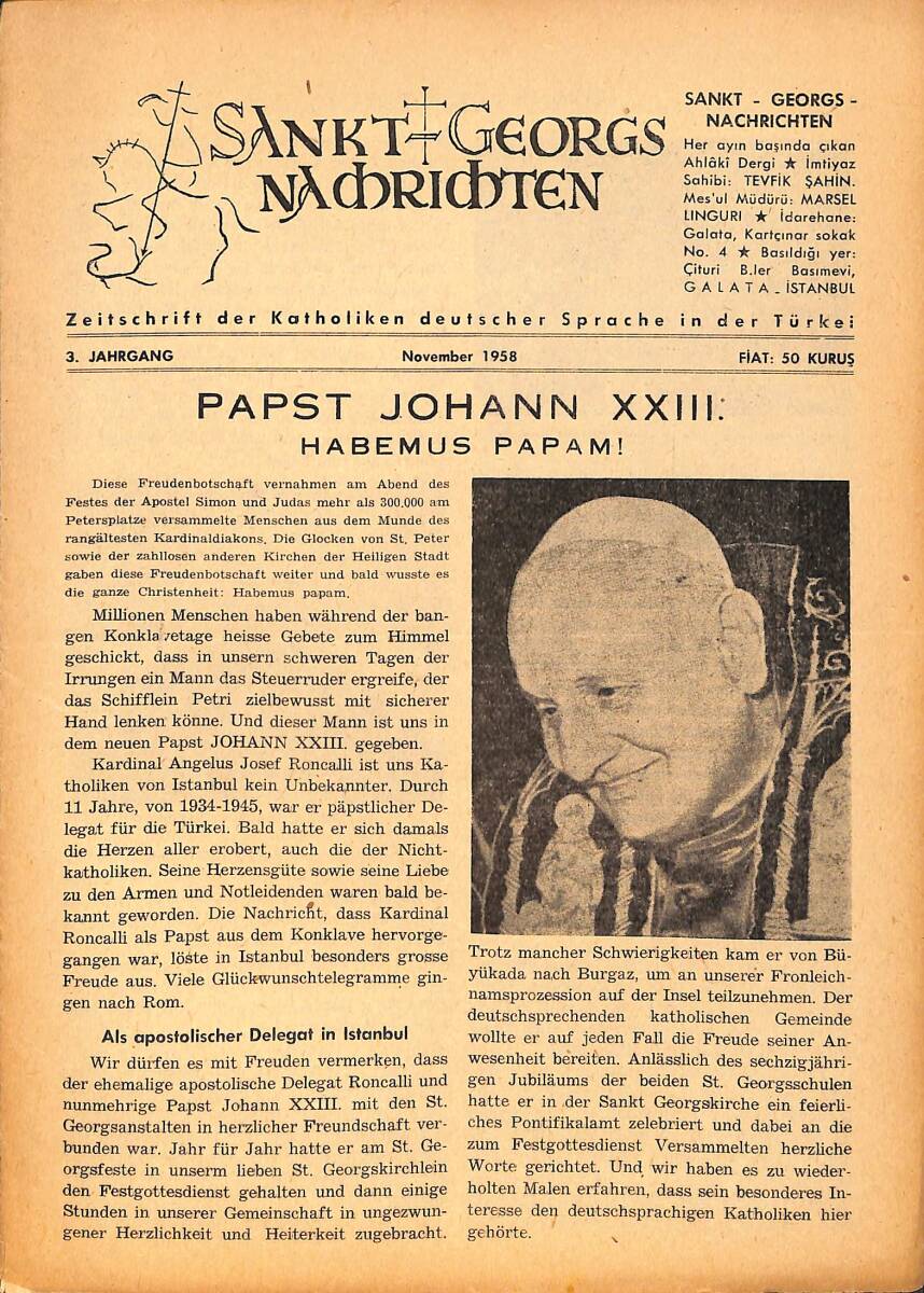 Sankt Georgs Nachrichten – November 1958 – Papst Hohann XXIII. - Habemus Papam! – Als apostolischer Delegat in Istanbul NDR100722 - 1