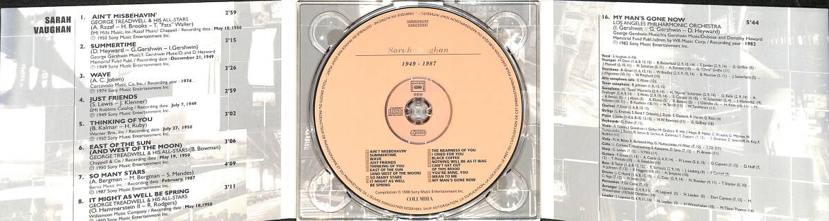 Sarah Vaughan 1949 1987 Columbia Jazz CD (İkinci El) CD4431 - 2