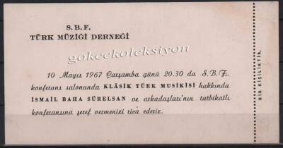 S.B.F Türk Müziği Derneği Konferans Bileti EFM289 - 3