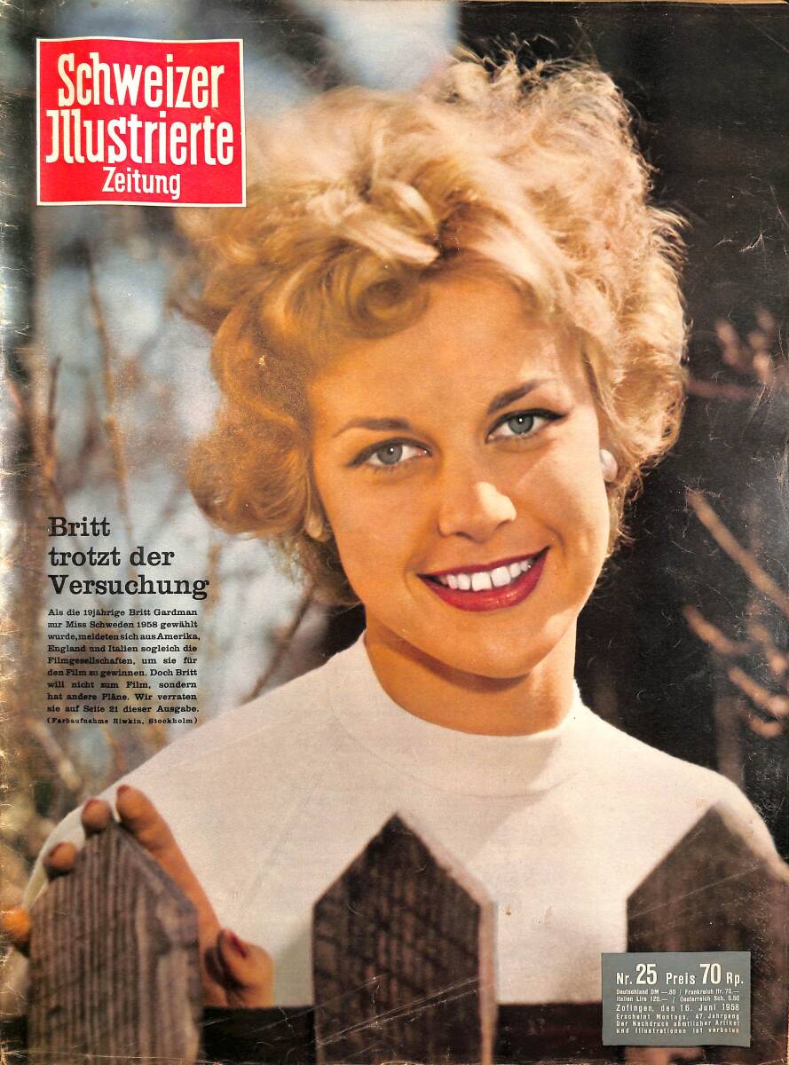 Schweizer Illustrierte Zeitung (İsviçre İllüstrasyon Dergisi) 16 June 1958 - Britt Gardman, Prenses Margaret NDR96667 - 1