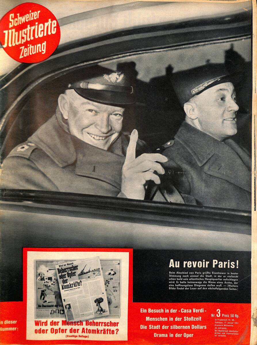 Schweizer Illustrierte Zeitung (İsviçre İllüstrasyon Dergisi) 17 January 1951 - General Eisenhower, Sarah Bernhardts, Jean Kent, Casa Verdi NDR96663 - 1
