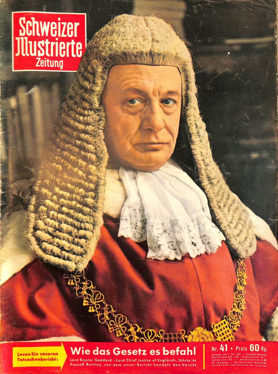 Schweizer Illustrierte Zeitung (İsviçre İllüstrasyon Dergisi) 7 October 1957 - Lord Rayner Gaddard NDR96660 - 1