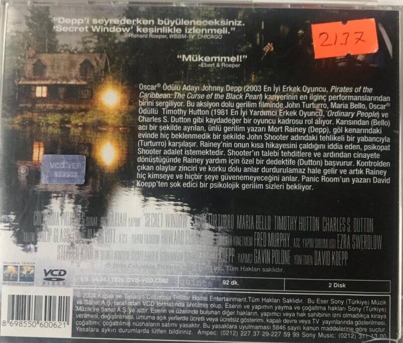 Secret Window VCD Film VCD4581 - 2