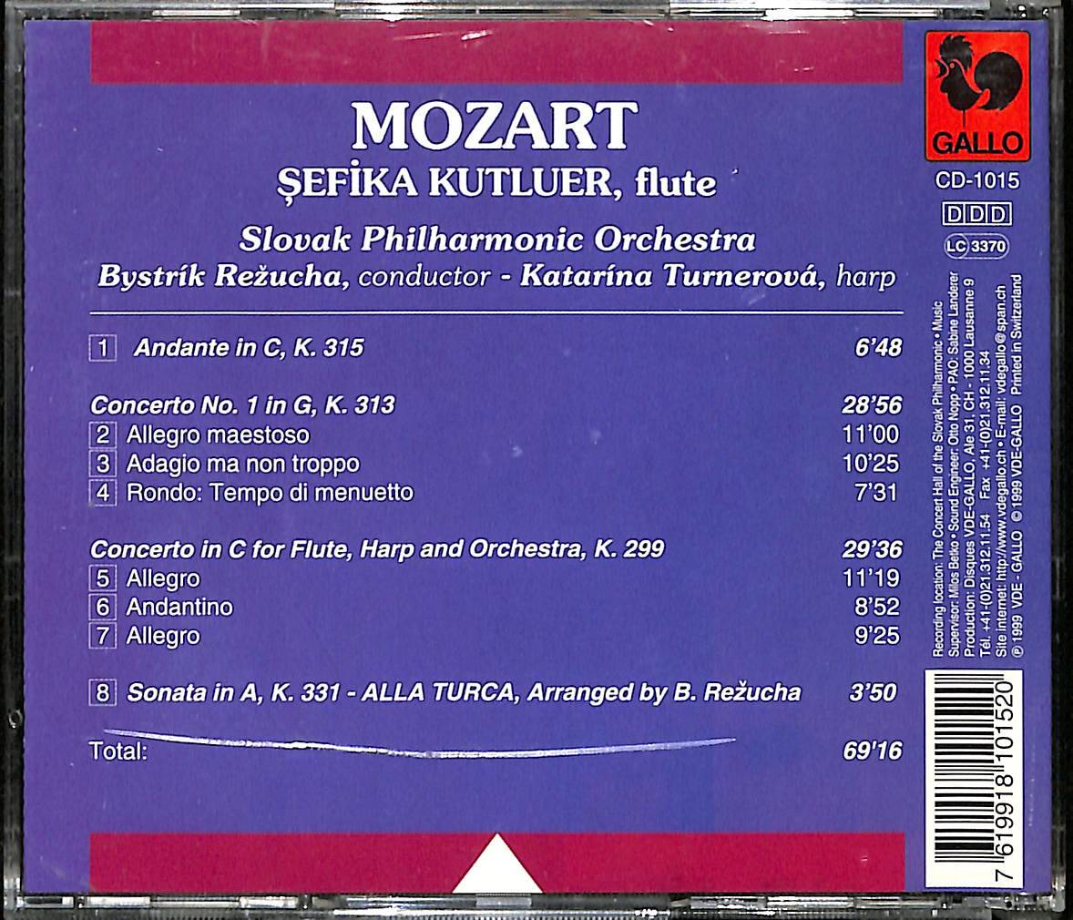 Şefika Kutluer - Mozart flute Slovak Philharmonic Orchestra CD (İkinci El) CD4578 - 2