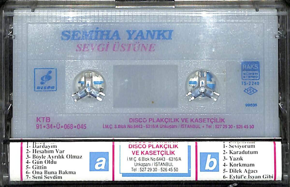 Semiha Yankı – Sevgi Üstüne – Orijinal Kaset (İkinci El) * Disco Plakçılık ve Kasetçilik - 1991 - Sarı Bandrol * KST31216 - 2