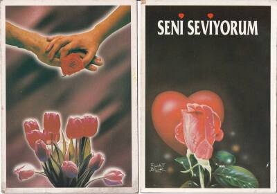 Seni Seviyorum Yazılı Kırmızı Güller 2li Kartpostal KRT10399 - 1