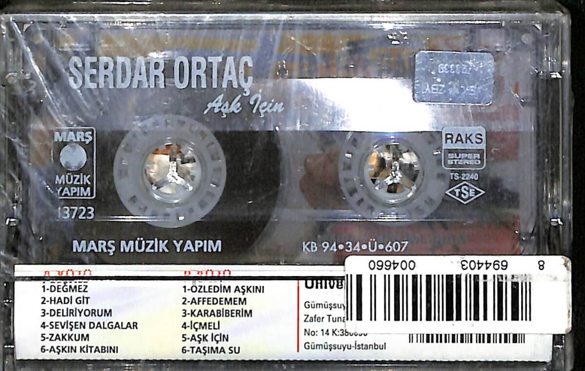 Serdar Ortaç - Aşk İçin Orijinal Kaset (SIFIR) * Mars Müzik Yapım / Raks - 1994 * KST31246 - 2