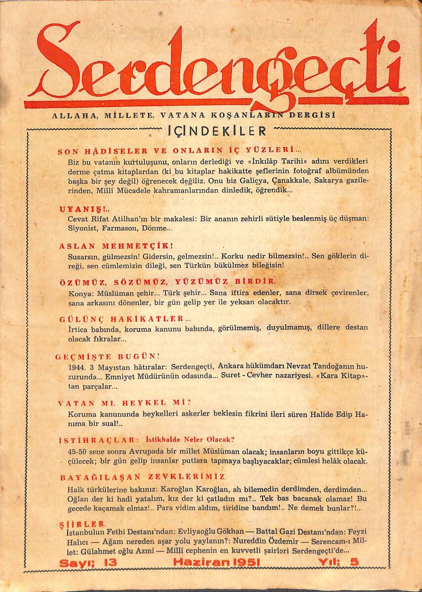 Serdengeçti Sayı:13 Haziran 1951 - İstanbul'un Fethi NDR88146 - 1
