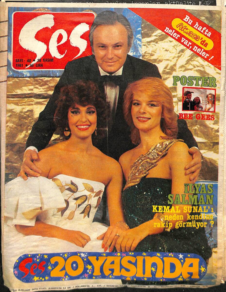 Ses Dergisi 28 Kasım 1981 - Poster: Bee Gees - İlyas Salman -Hülya Koçyiğit -Necla Nazır - Zeki Müren - Perihan Savaş-Gülşen Bubikoğlu - Kadir İnanır NDR90504 - 1