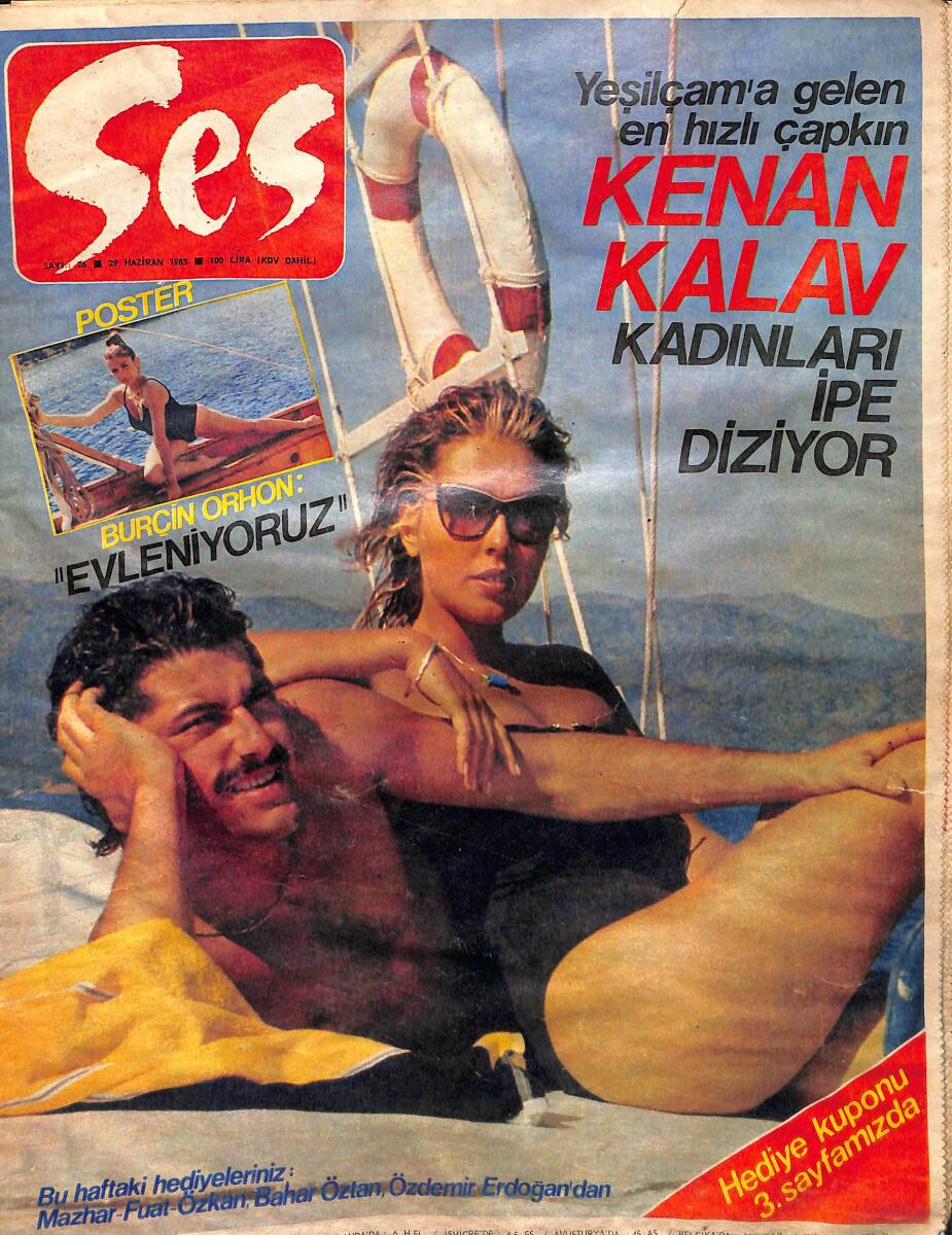 Ses Dergisi 29 Haziran 1985 Sayı:26 - Cüneyt Arkın: Bahar Benim Kardeşimdir - En Seksi Melek Madonna - Burçin Orhon Poster NDR78491 - 1