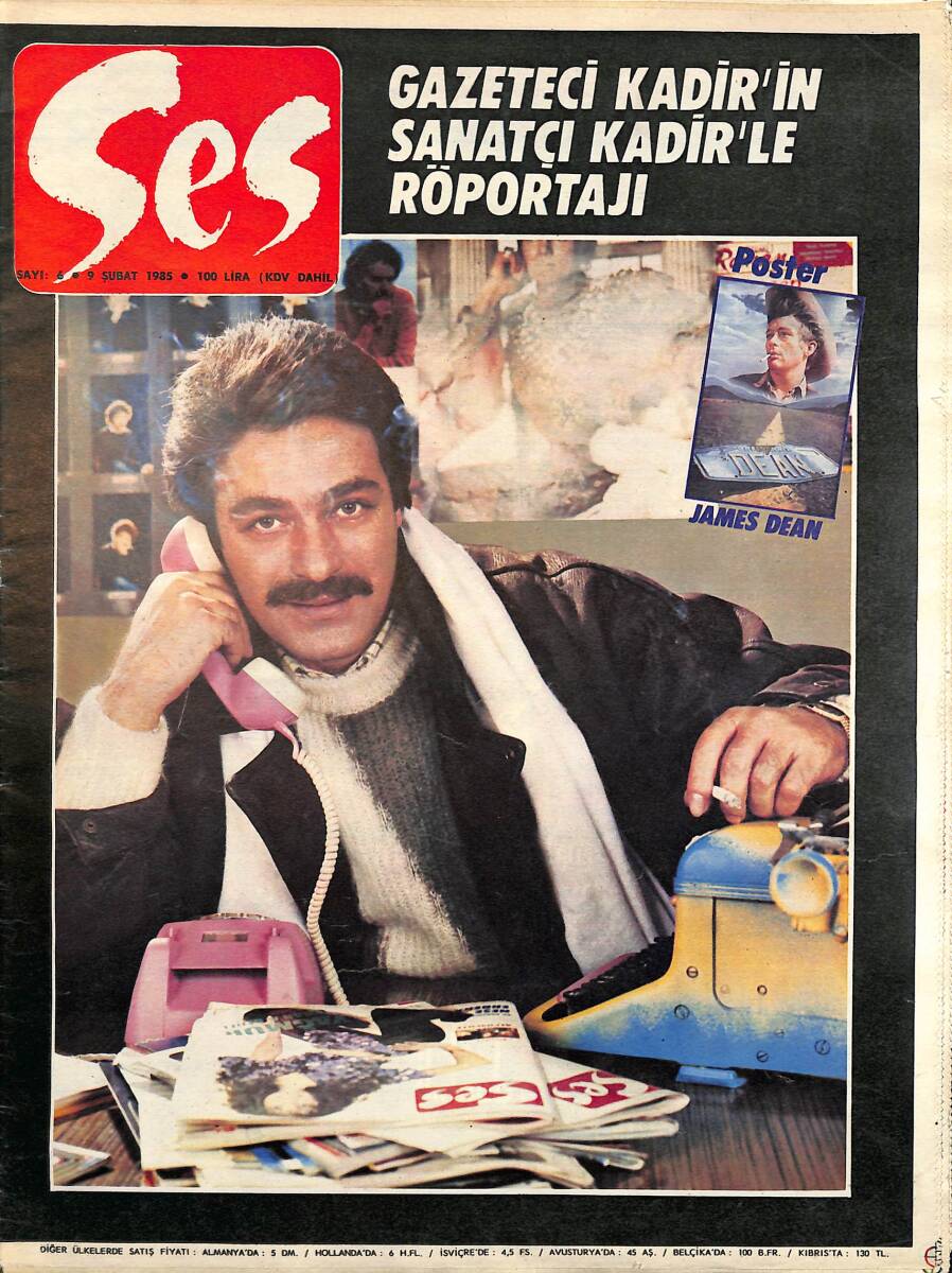 Ses Dergisi 9 Şubat 1985 Sayı: 6 - Kapak: Kadir İnanır - James Dean 54 Yaşında - Gazeteci Kadir'in Sanatçı Kadir'le Röportajı NDR99535 - 1