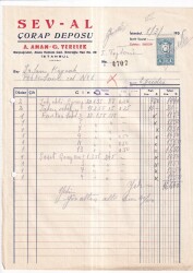SEV-AL ÇORAP DEPOSU İSTANBUL.A.ANAN-G.YERELEK İSTANBUL.1955 YILI FATURA - Gökçekoleksiyon