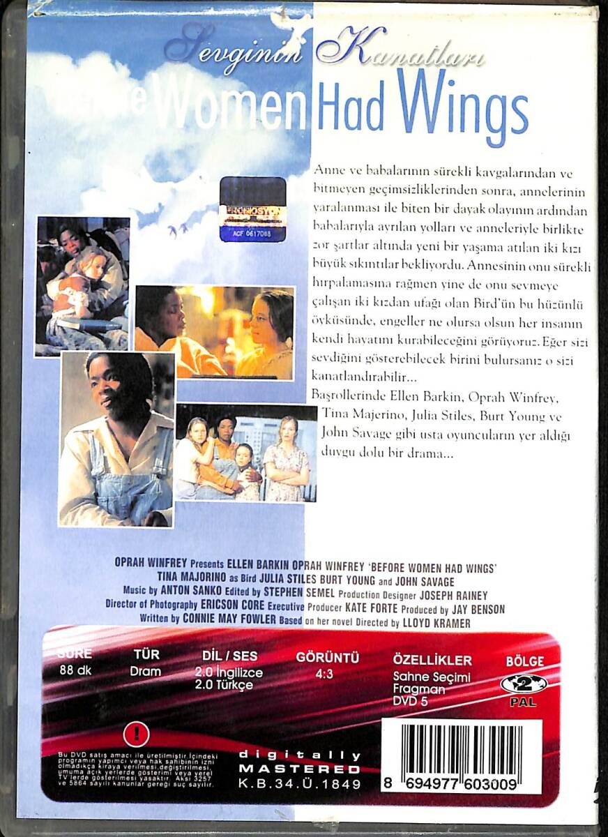 Sevginin Kanatları (Before Women Had Wings) – Orijinal DVD (İkinci El) * Ellen Barkin, Oprah Winfrey, Tina Majorino, Julia Stiles, Burt Young - 1997 * DVD2996 - 2