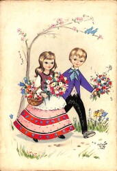 Sevimli Çocuklar Temalı Simli Kartpostal KRT15510 - Gökçekoleksiyon