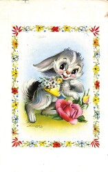 Sevimli Hayvan Ve Çiçek Temalı Kartpostal KRT15527 - Gökçekoleksiyon