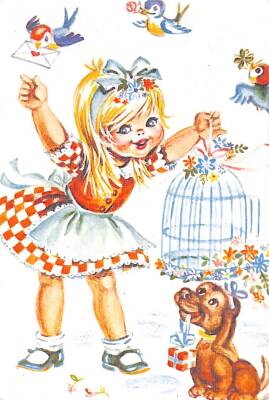 Sevimli Kız Temalı Kartpostal KRT15835 - 1