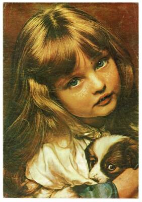 Sevimli Kız ve Köpeği Büyük Boy Kartpostal KRT9088 - 1