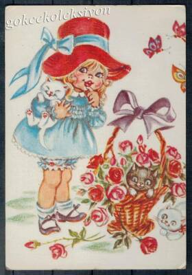 Sevimli Küçük Kız Animasyon Kartpostal KRT3884 - 1