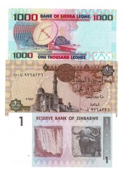 Siera Leon/Zimbabve/Mısır Yabancı Kağıt Para Lotu ÇİL YKP8355 - 2