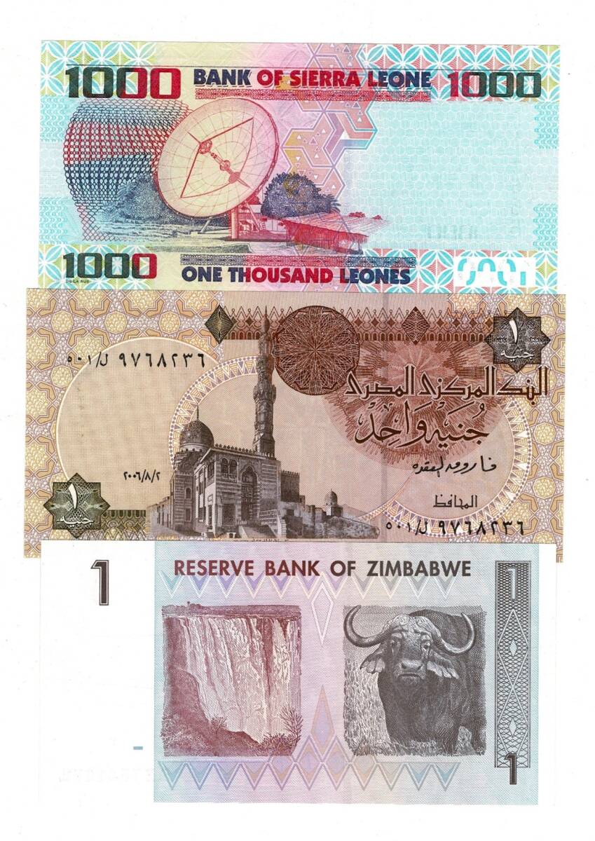 Siera Leon/Zimbabve/Mısır Yabancı Kağıt Para Lotu ÇİL YKP8355 - 2