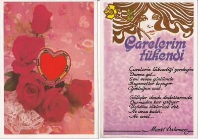 Şiirli Kırmızı Gül 2li Kartpostal KRT10389 - 1