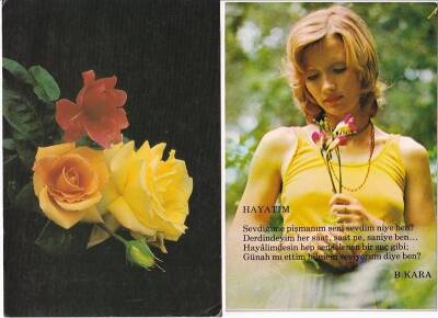 Şiirli Renkli Güller 2li Kartpostal KRT10385 - 1