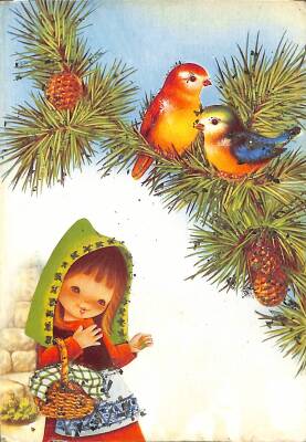 Simli Çocuk Ve Kuş Kartpostal - 1970-1980s glittery postcard KRT17974 - 1