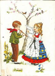 Simli Çocuklar Kartpostal - 1970-1980s glittery postcard KRT17972 - Gökçekoleksiyon