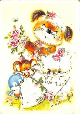 Simli Hayvanlar Kartpostal - glittery postcard KRT17918 - 1