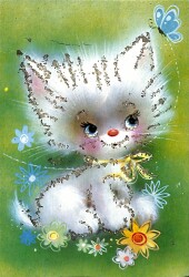 Simli Kedi Kartpostal - glittery postcard KRT17902 - Gökçekoleksiyon