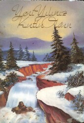 Simli Yılbaşı Kış Kartpostal - 1970-1980s glittery postcard KRT17973 - Gökçekoleksiyon