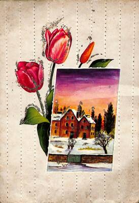 Simli Yılbaşı Kış Kartpostal - glittery postcard KRT17930 - 1