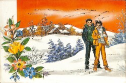 Simli Yılbaşı Kış Kartpostal - glittery postcard KRT17931 - Gökçekoleksiyon