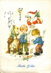 Simli Yılbaşı Kış Kartpostal - glittery postcard KRT17947 - Gökçekoleksiyon