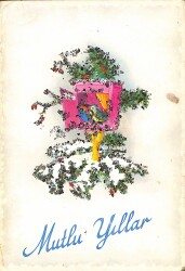 Simli Yılbaşı Kış Kartpostal - glittery postcard KRT17970 - Gökçekoleksiyon