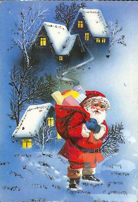 Simli Yılbaşı Noel Baba Kartpostal - glittery postcard KRT17954 - 1