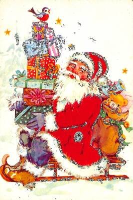 Simli Yılbaşı Noel Kartpostal - glittery christmas postcard KRT17879 - 1